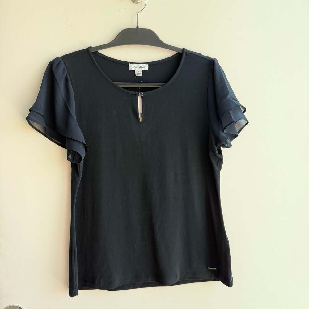 Calvin Klein Women's Flutter Sleeve Keyhole Top Size M